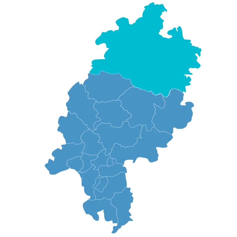 Karte von Hessen, Nordhessen hervorgehoben
